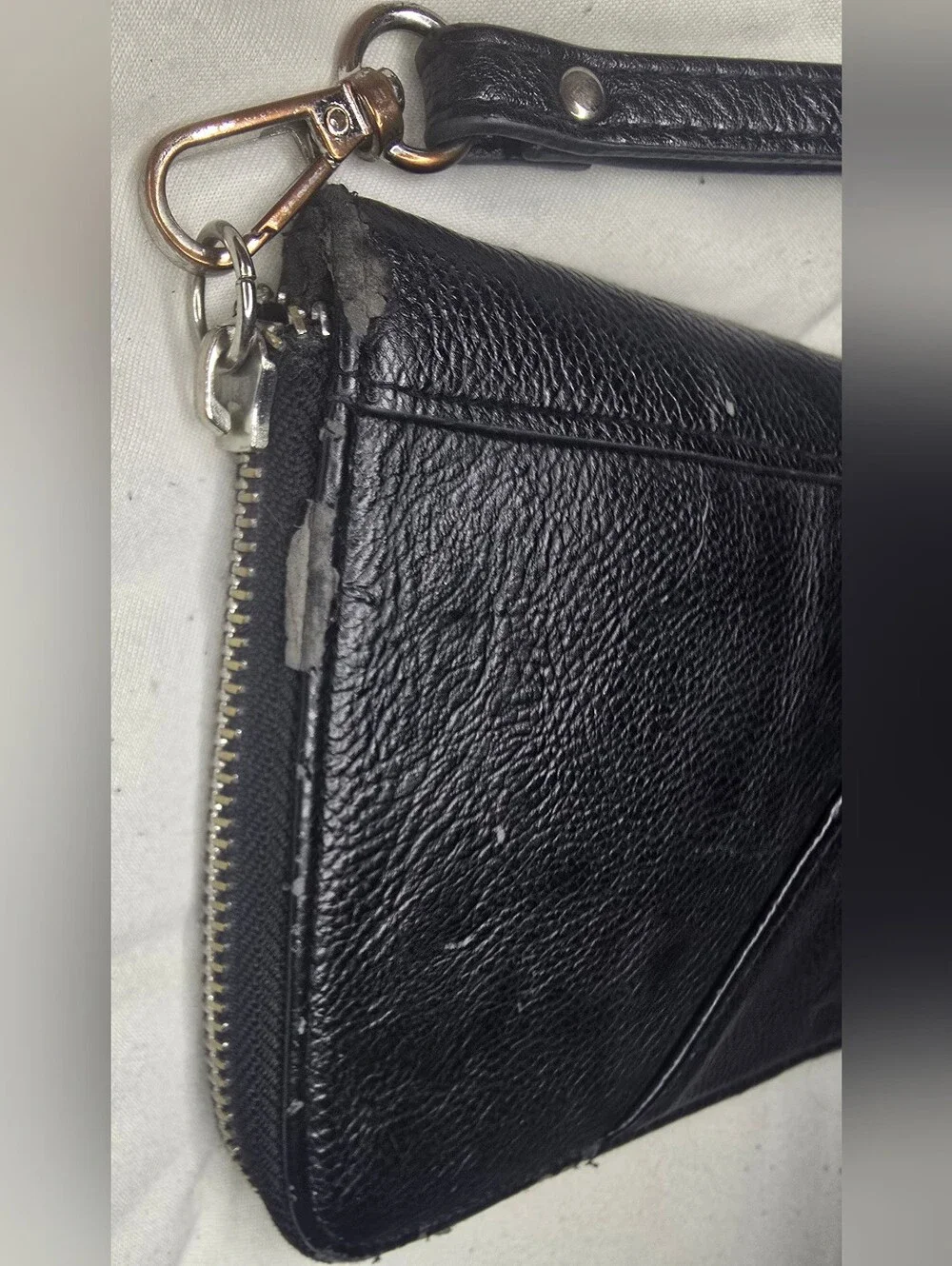 Black Leather Zip-Around Wristlet Wallet - Mens